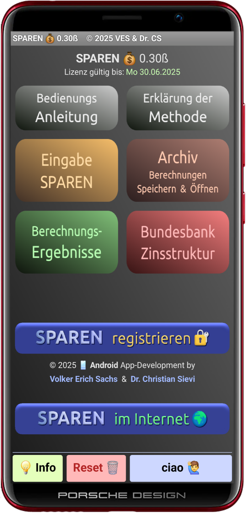 Hauptmenü der App SPAREN💰